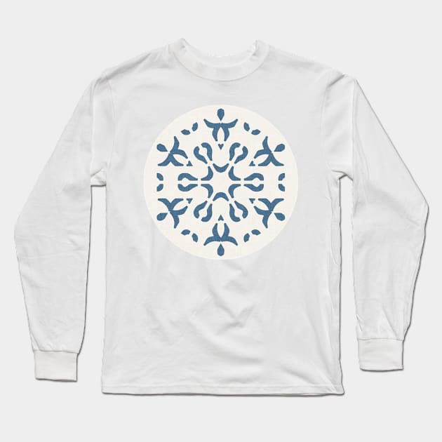 Geometric Shapes Cutout Pattern Off White Blue Long Sleeve T-Shirt by FAROSSTUDIO